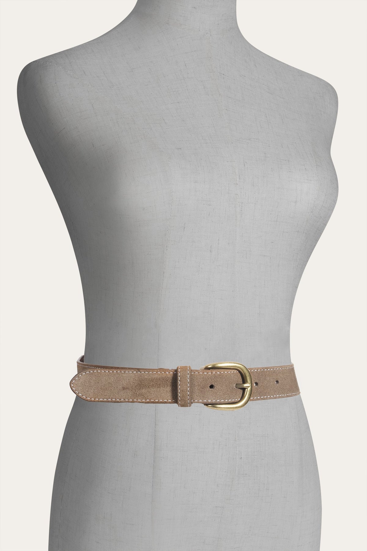 FRYE Women's Beige 30mm Suede Belt With Contrast Stitching