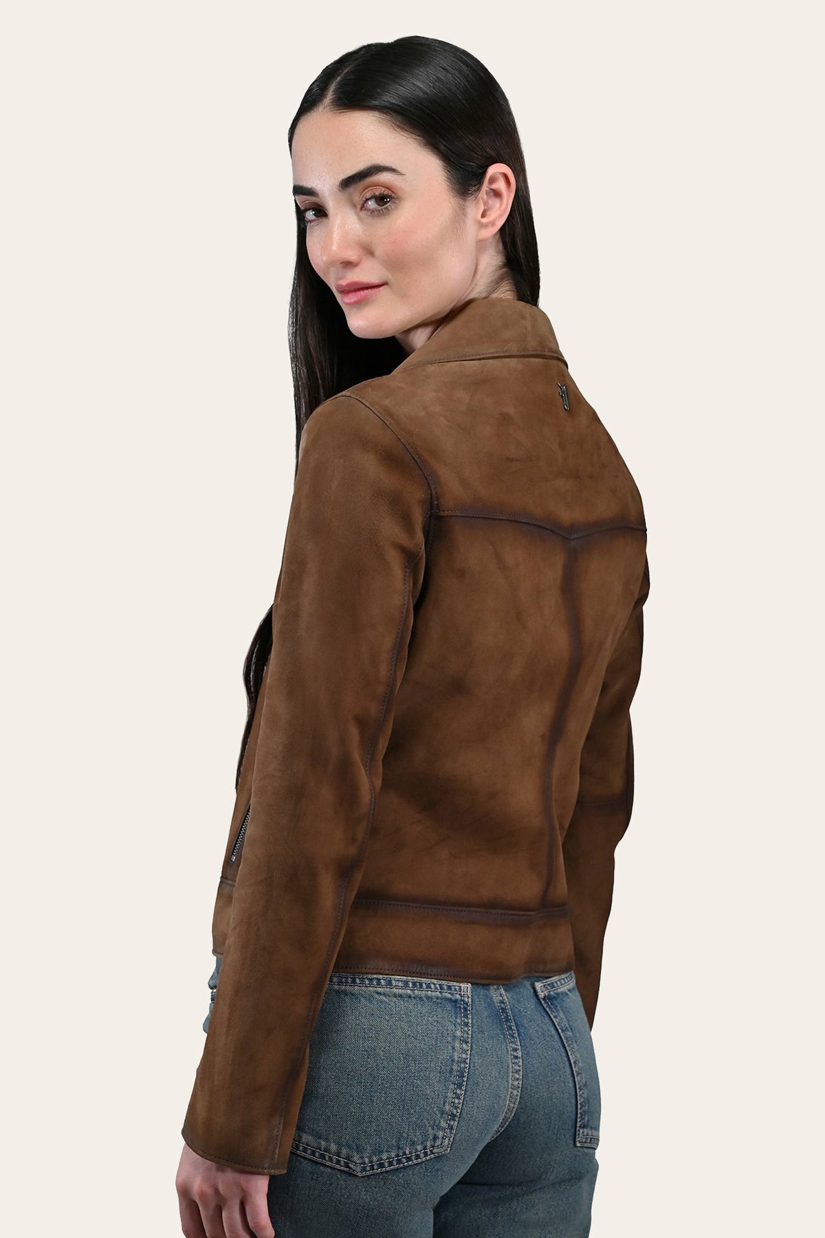 FRYE Women’s Dark Taupe Oakley Vintage Suede Biker Jacket