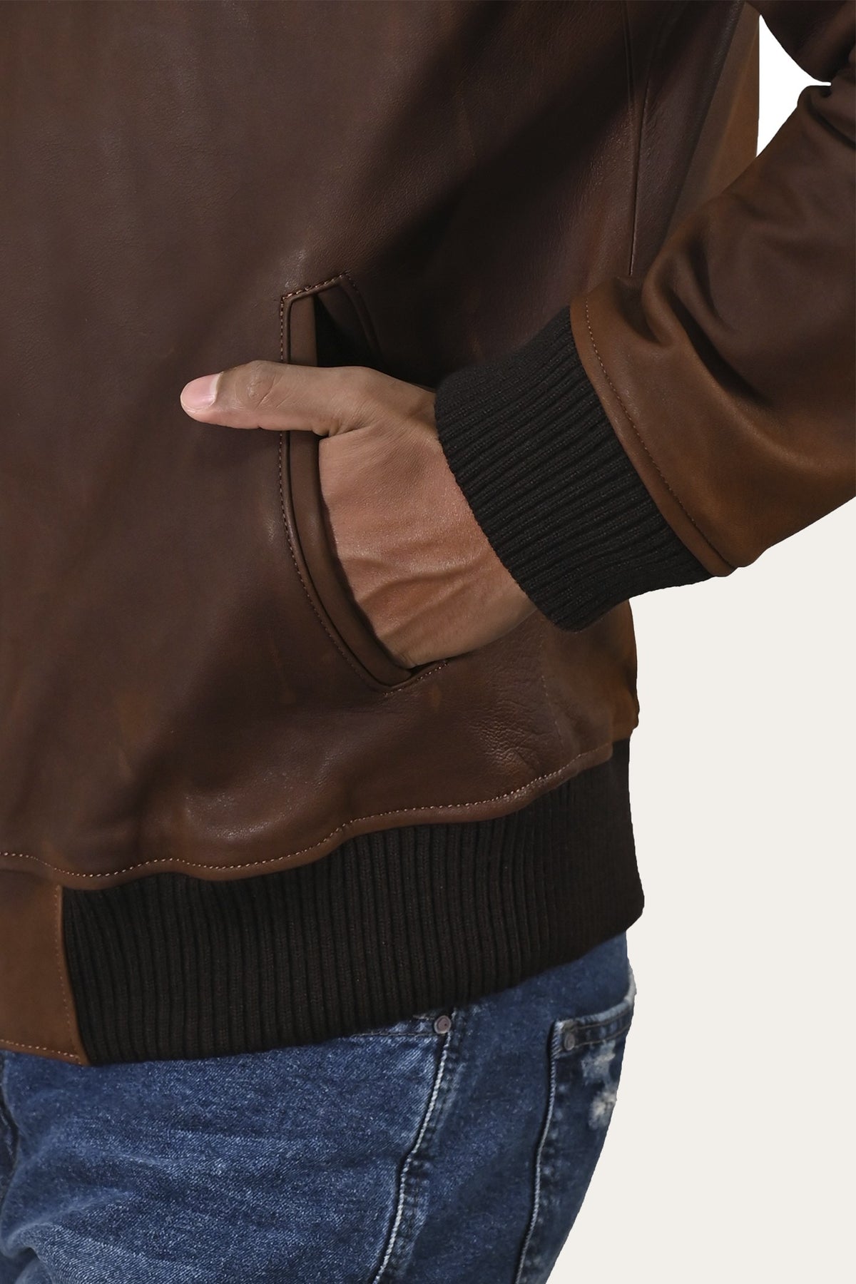 FRYE Men’s Cognac Clay Leather Bomber Jacket
