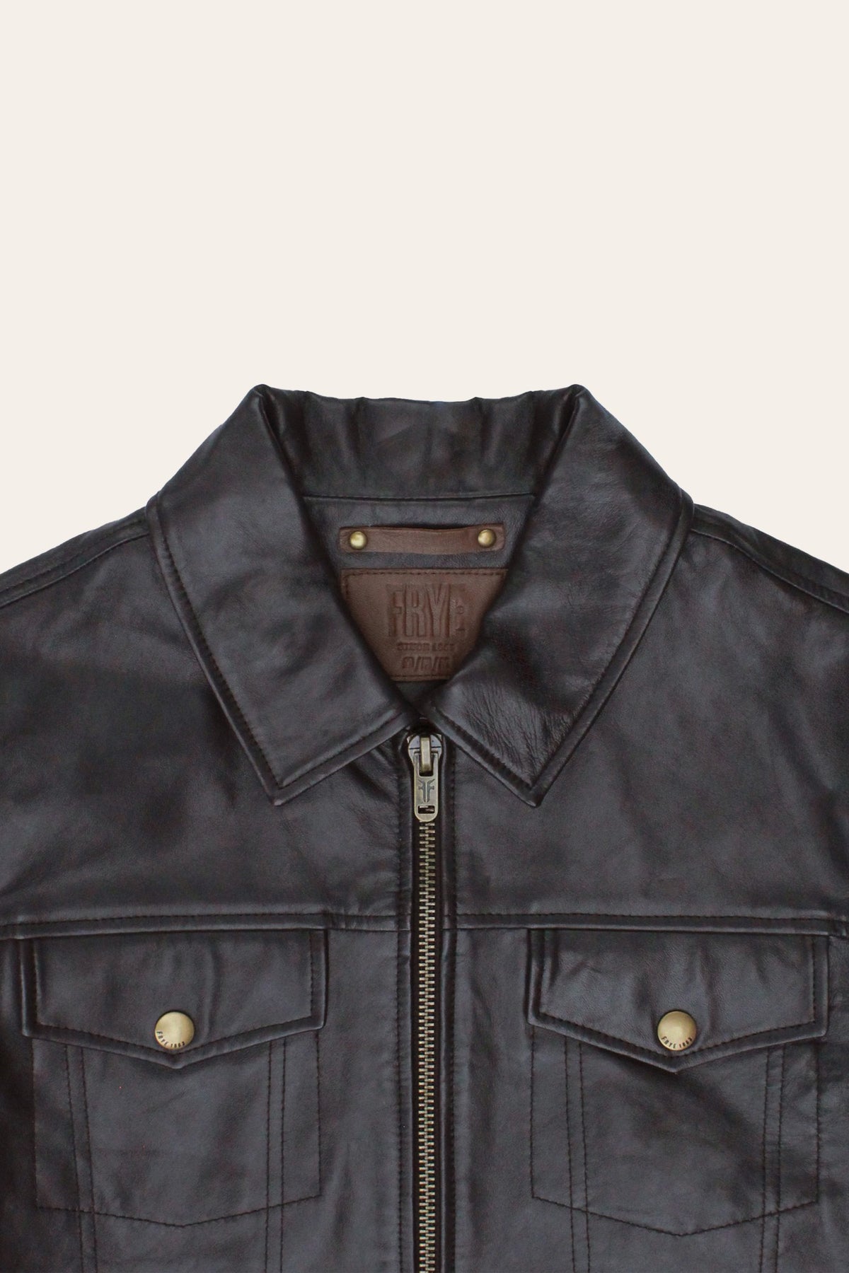 FRYE Men’s Dark Brown Kentucky Trucker Leather Jacket