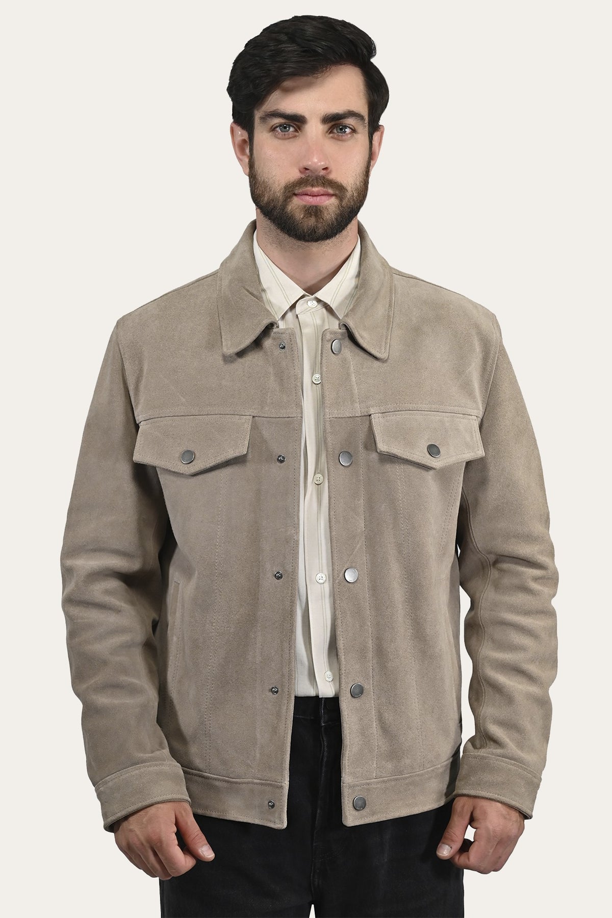 FRYE Men’s Taupe Trailblazer Suede Trucker Jacket