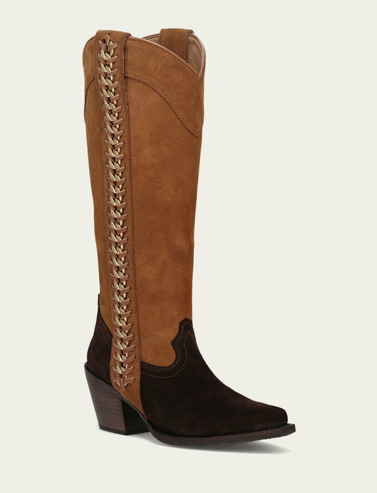 FRYE Women's Chocolate Suede Laila Tall Chain Boot