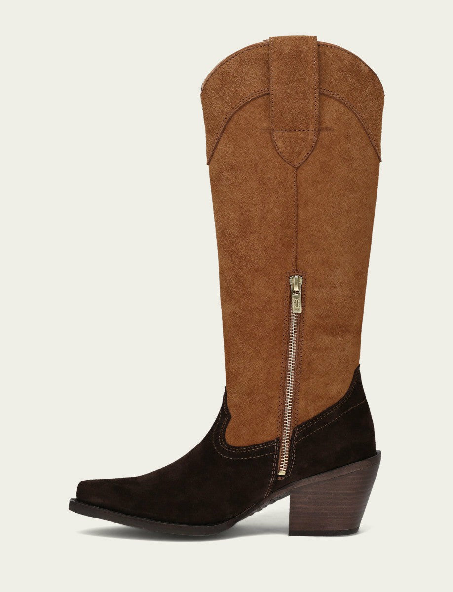 FRYE Women's Chocolate Suede Laila Tall Chain Boot