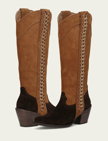 FRYE Women's Chocolate Suede Laila Tall Chain Boot