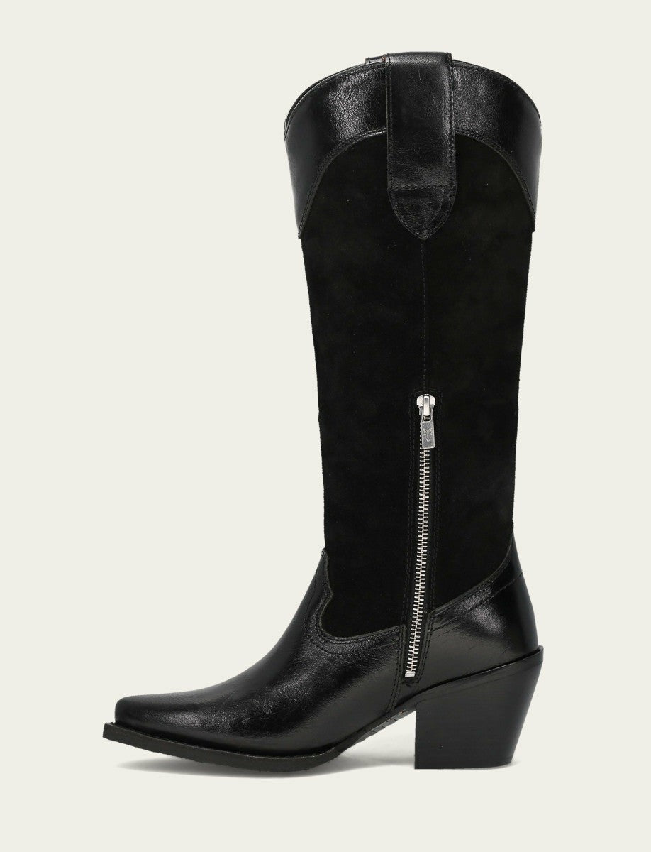 FRYE Women's Black Suede Laila Tall Chain Boot