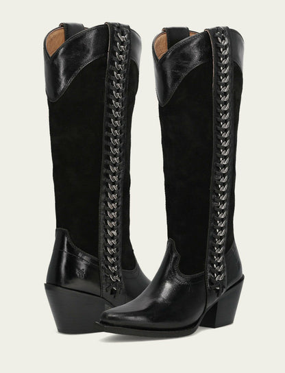 FRYE Women's Black Suede Laila Tall Chain Boot