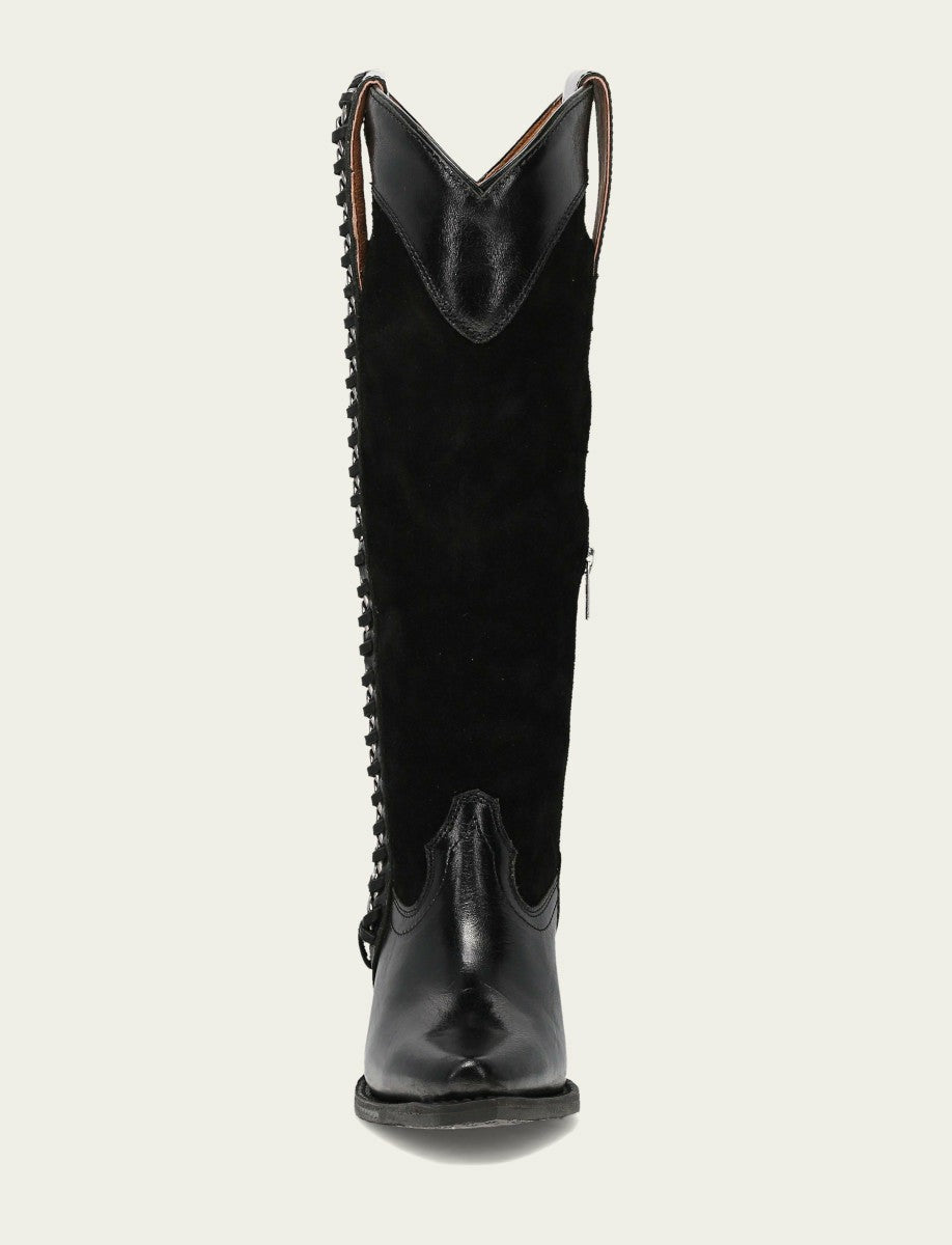 FRYE Women's Black Suede Laila Tall Chain Boot