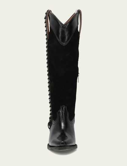 FRYE Women's Black Suede Laila Tall Chain Boot