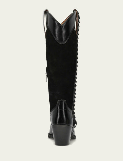 FRYE Women's Black Suede Laila Tall Chain Boot
