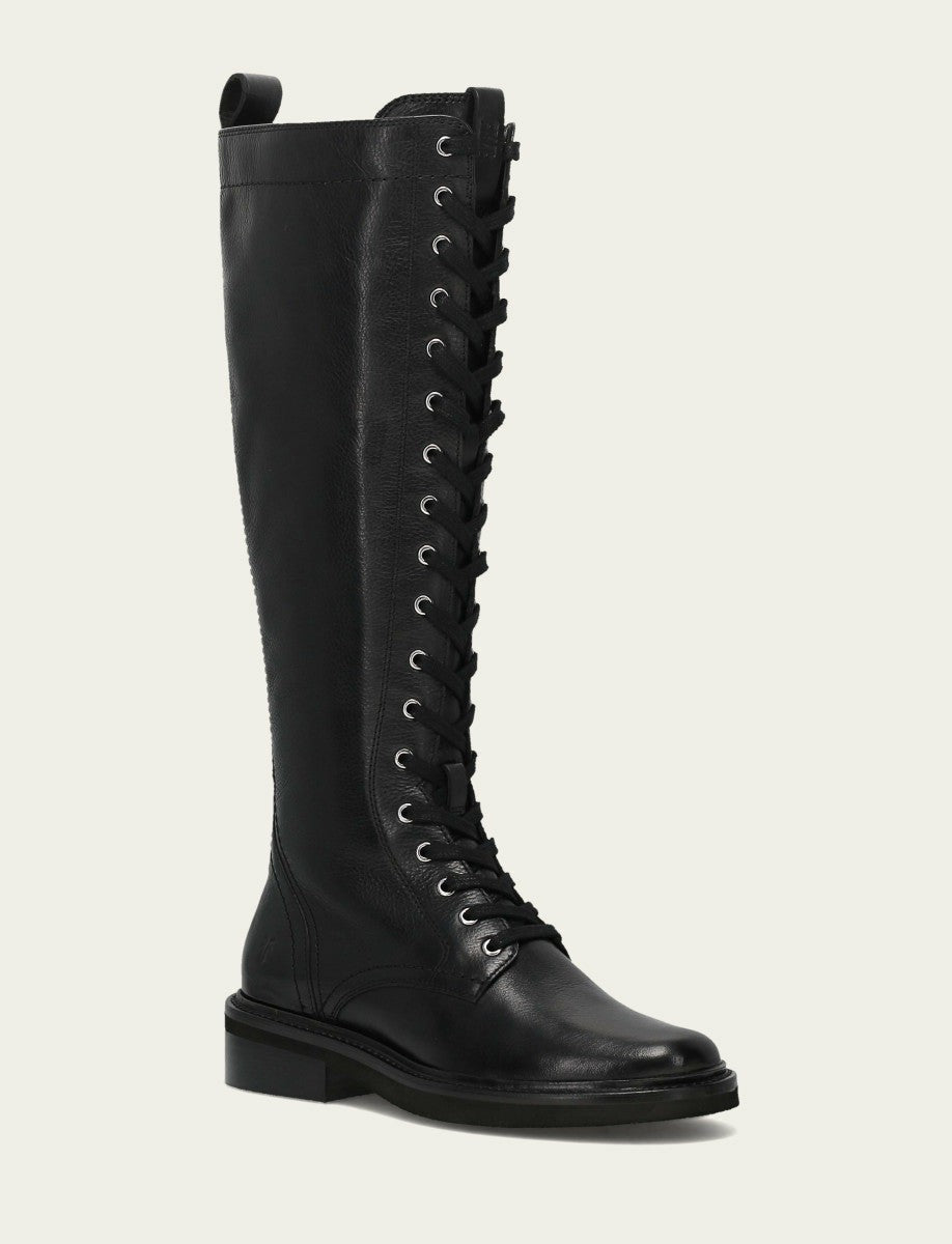 FRYE Women's Black Phoebe Lace Up Tall Boot