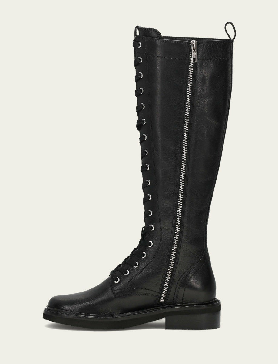FRYE Women's Black Phoebe Lace Up Tall Boot