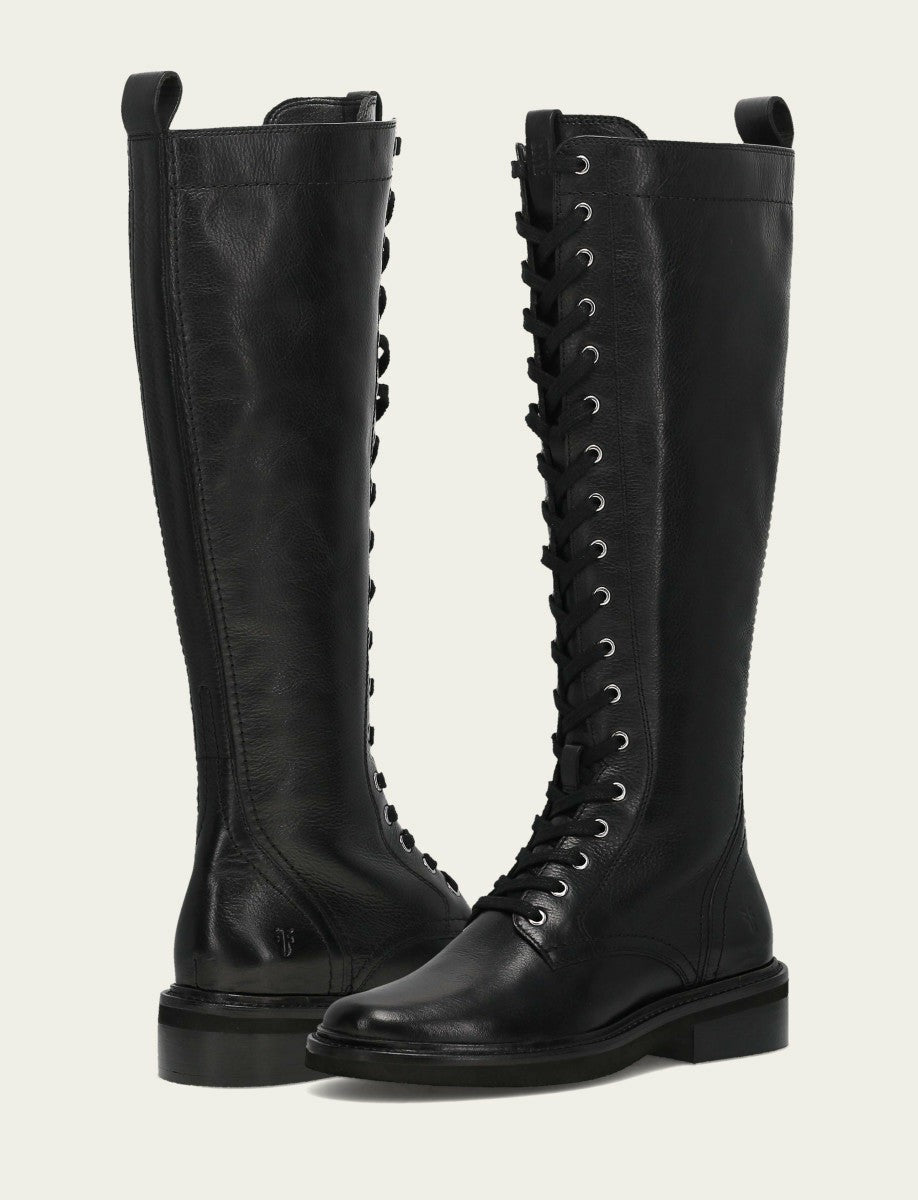 FRYE Women's Black Phoebe Lace Up Tall Boot