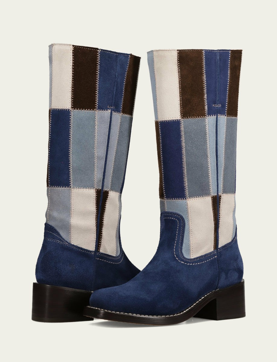 FRYE Women's Blue Multi Campus 14L Patchwork Tall Boot