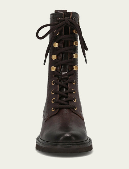 FRYE Women's Chocolate Phoebe Combat Boot