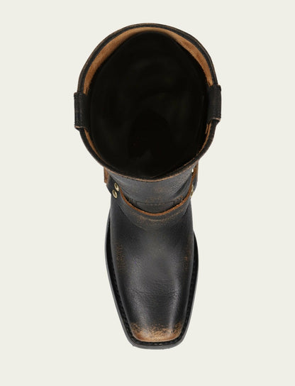 FRYE Women’s Black/Tan Harness 12R Boots