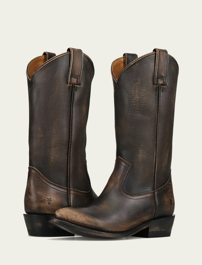 FRYE Women's Distressed Black Billy Pull On Western Boot