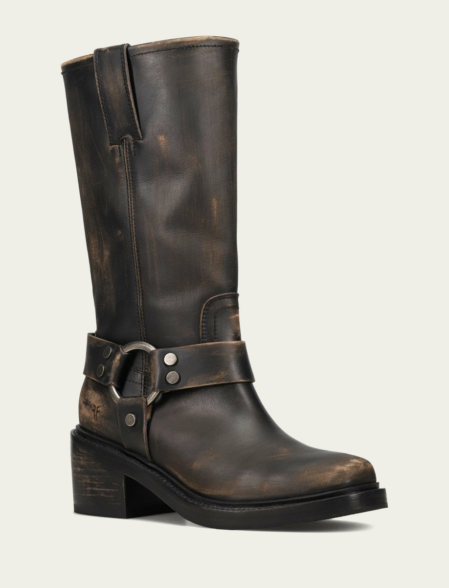 FRYE Women's Distressed Black Kate Harness Leather Boot