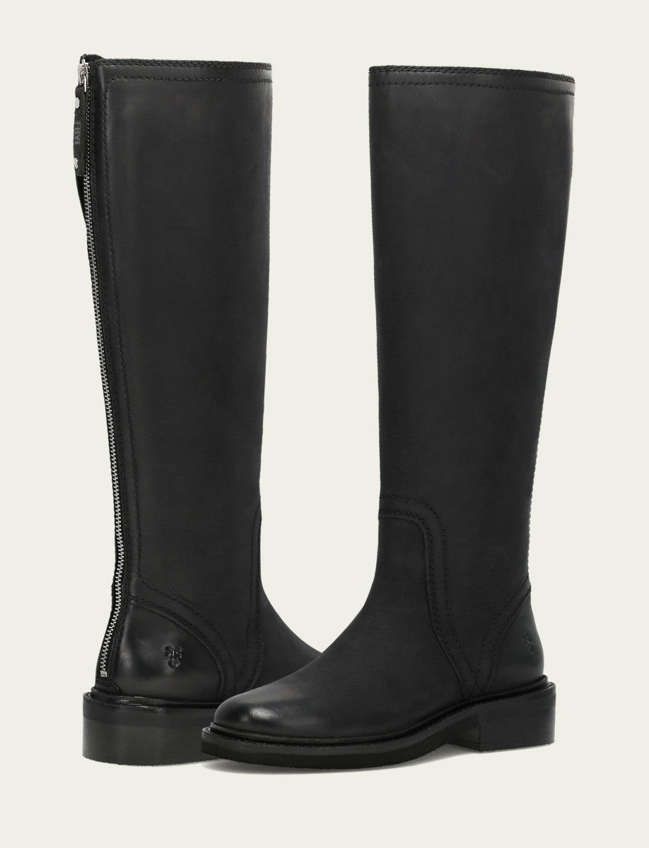FRYE Women's Black Phoebe Tall Back Zip Boot