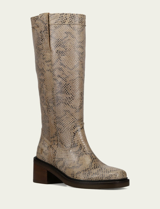 FRYE Women's Beige Snake Print Kate Pull On Riding Boot