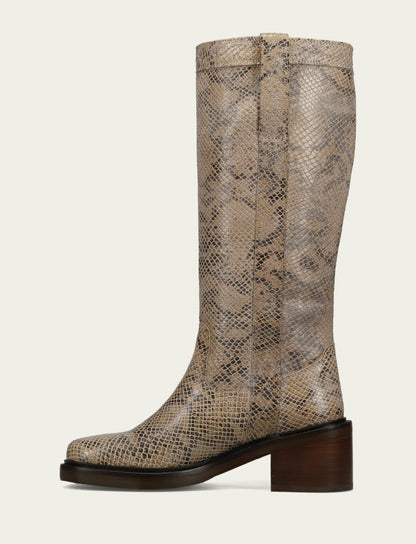 FRYE Women's Beige Snake Print Kate Pull On Riding Boot
