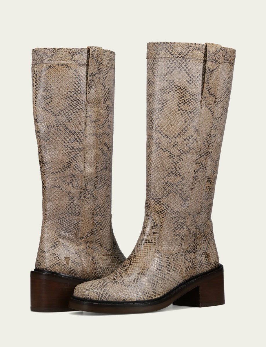 FRYE Women's Beige Snake Print Kate Pull On Riding Boot