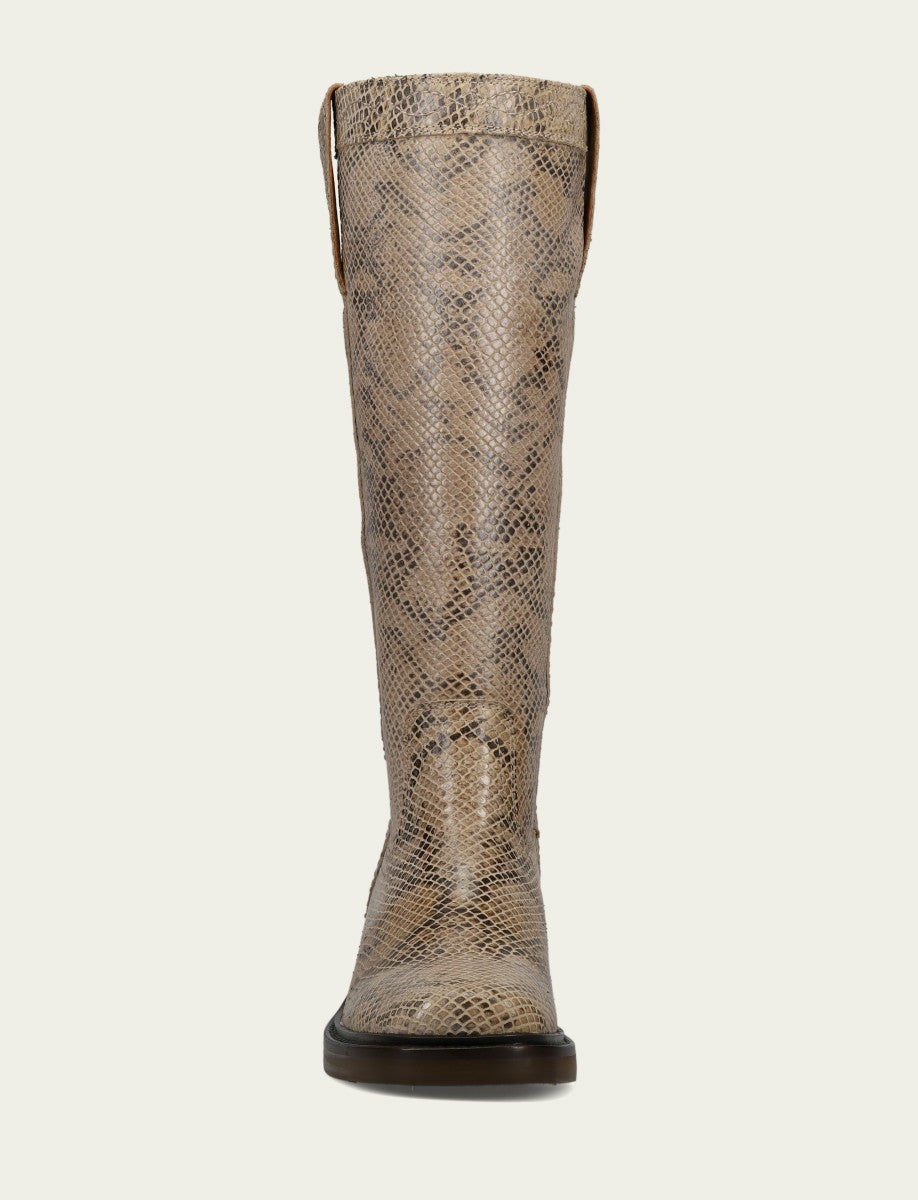 FRYE Women's Beige Snake Print Kate Pull On Riding Boot