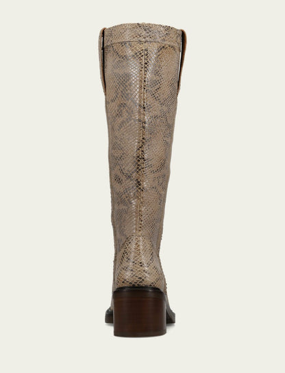 FRYE Women's Beige Snake Print Kate Pull On Riding Boot