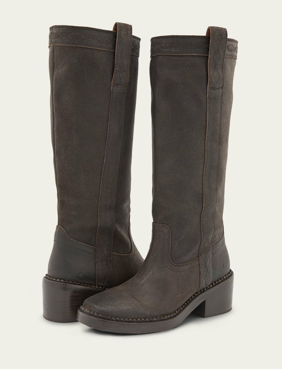 FRYE Women's Chocolate Suede Kate Pull On Tall Riding Boot