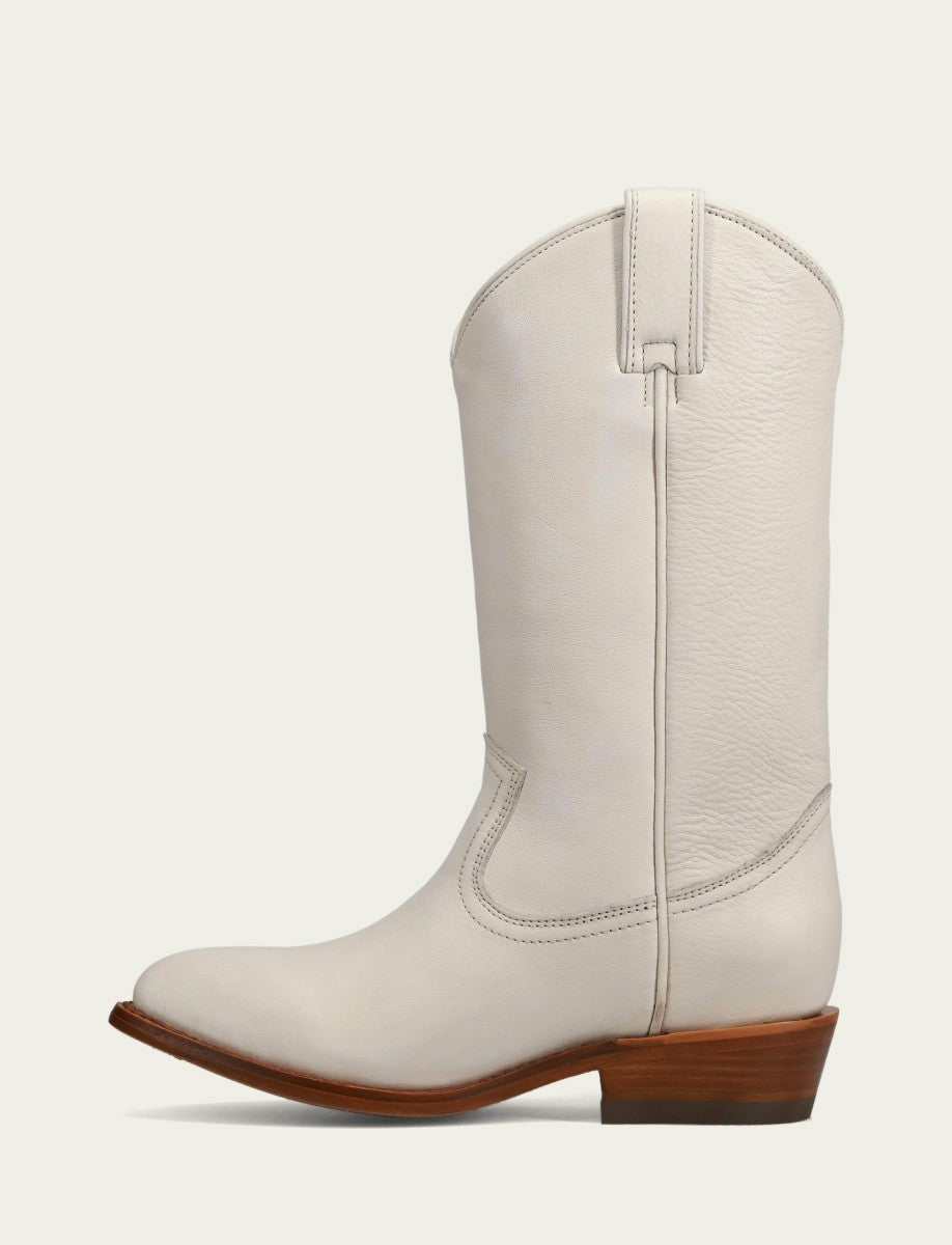 FRYE Women’s White Leather Mid-Calf Billy Pull On Boots