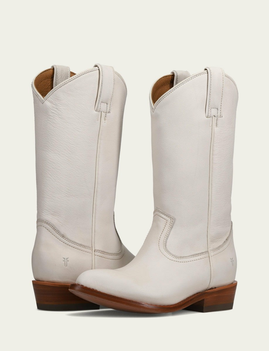 FRYE Women’s White Leather Mid-Calf Billy Pull On Boots