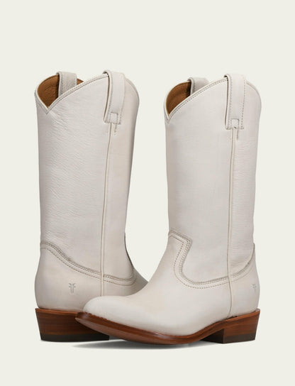 FRYE Women’s White Leather Mid-Calf Billy Pull On Boots