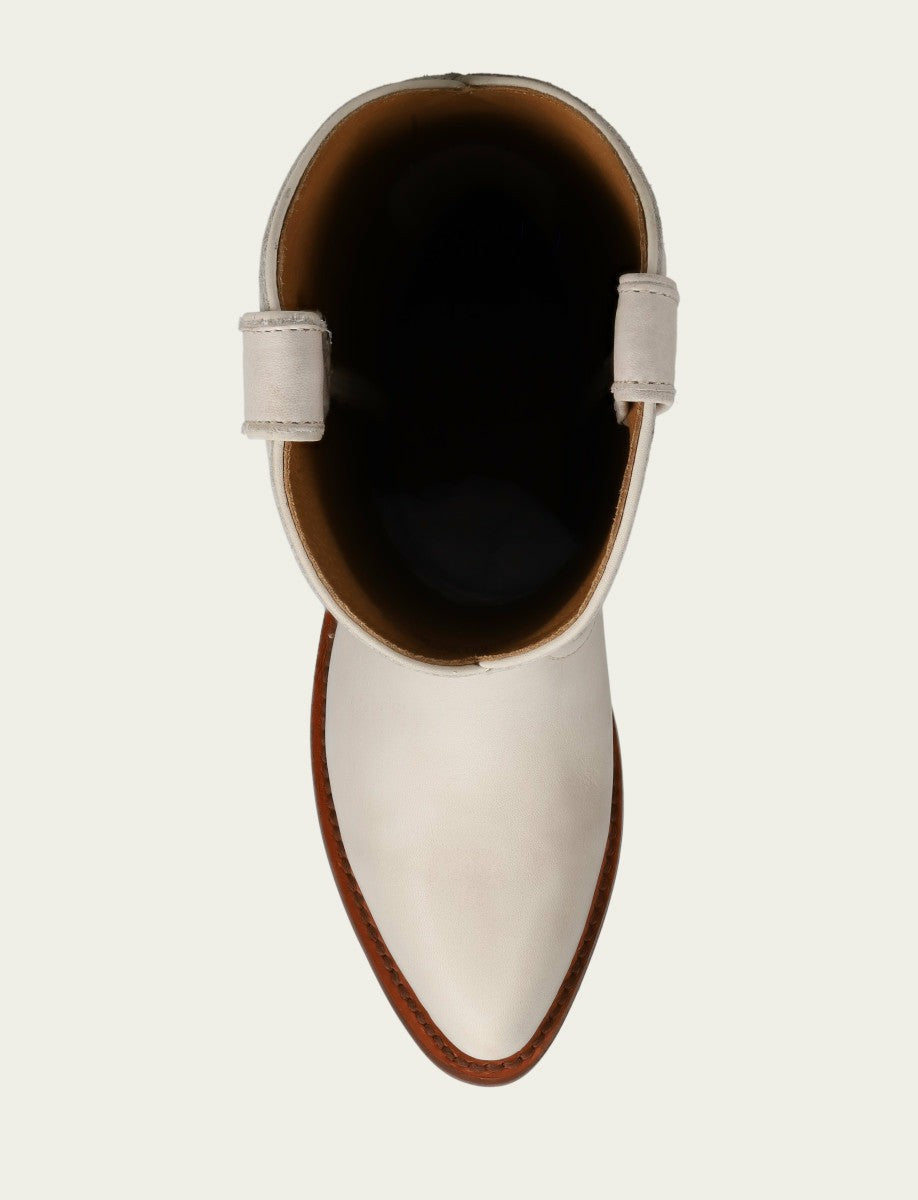 FRYE Women’s White Leather Mid-Calf Billy Pull On Boots