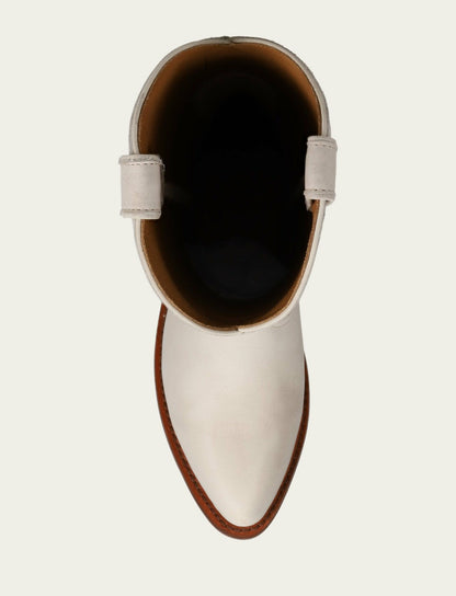 FRYE Women’s White Leather Mid-Calf Billy Pull On Boots
