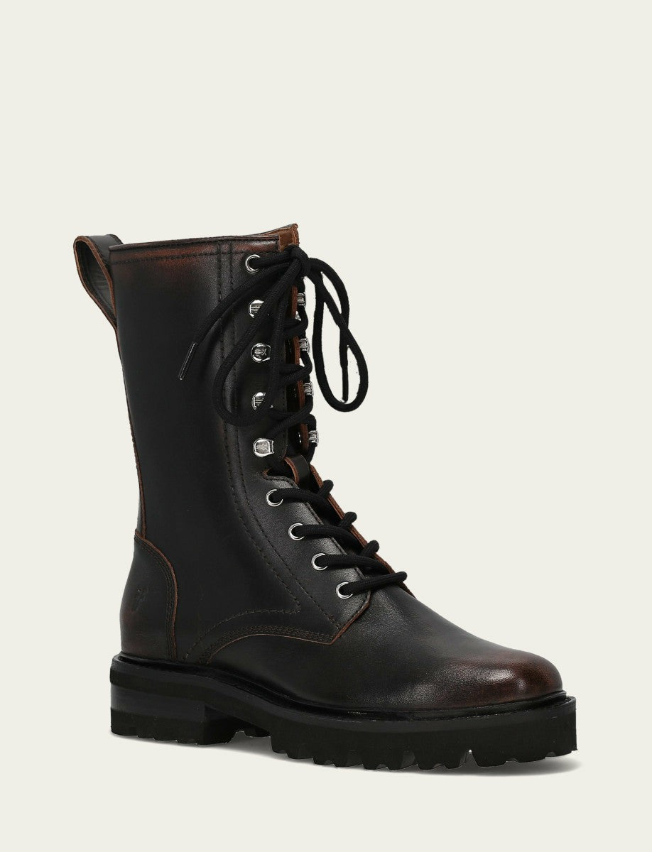 FRYE Women's Antique Black Olivia Combat Boot