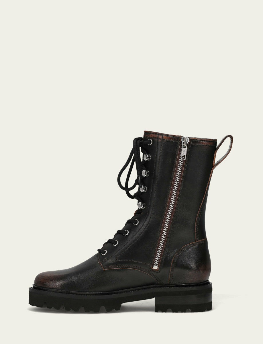 FRYE Women's Antique Black Olivia Combat Boot