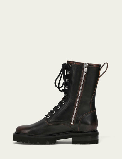 FRYE Women's Antique Black Olivia Combat Boot