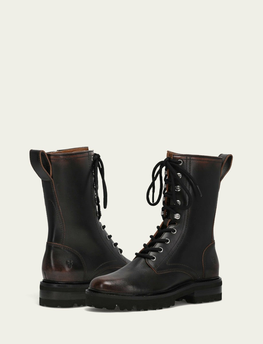 FRYE Women's Antique Black Olivia Combat Boot
