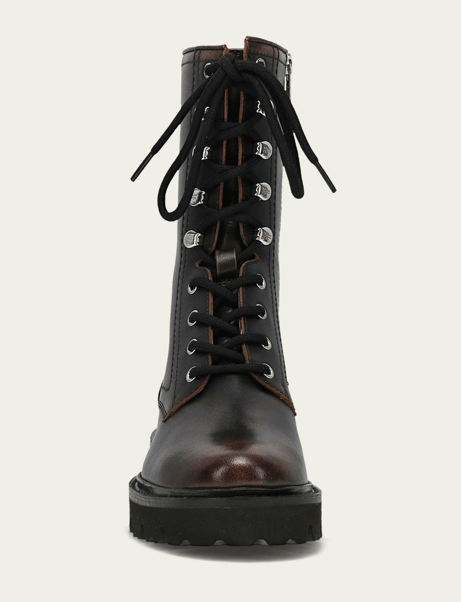 FRYE Women's Antique Black Olivia Combat Boot