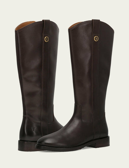 FRYE Women's Dark Brown Melissa Button Tall Inside Zip Boot