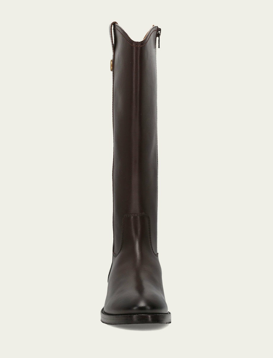 FRYE Women's Dark Brown Melissa Button Tall Inside Zip Boot