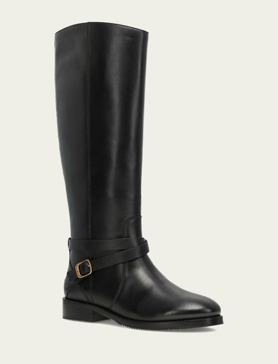 FRYE Women's Black Melissa Belted Riding Wide Calf Boot