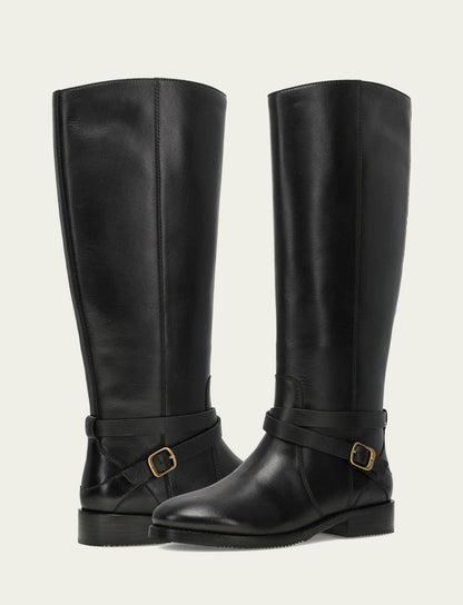 FRYE Women's Black Melissa Belted Riding Wide Calf Boot