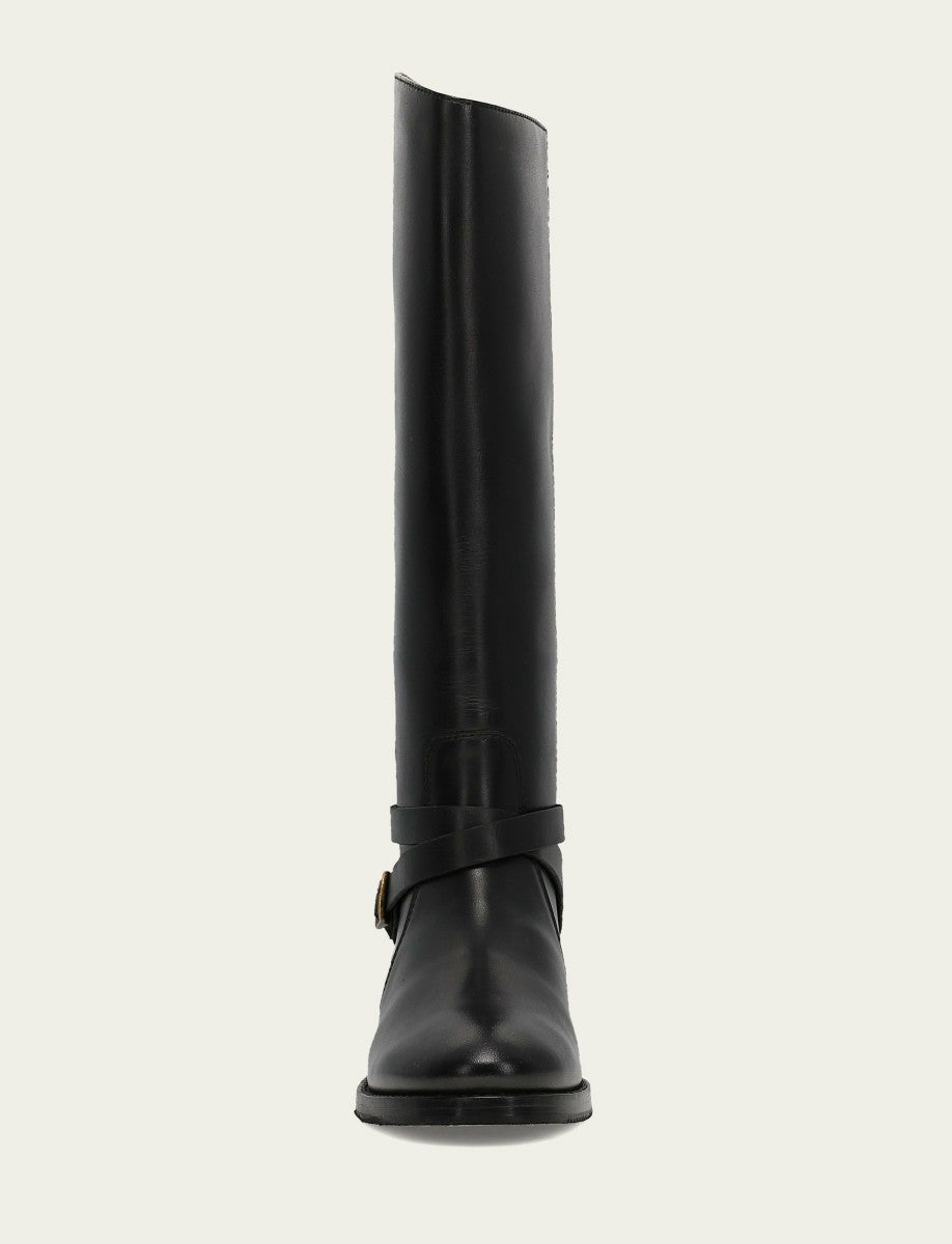 FRYE Women's Black Melissa Belted Riding Wide Calf Boot