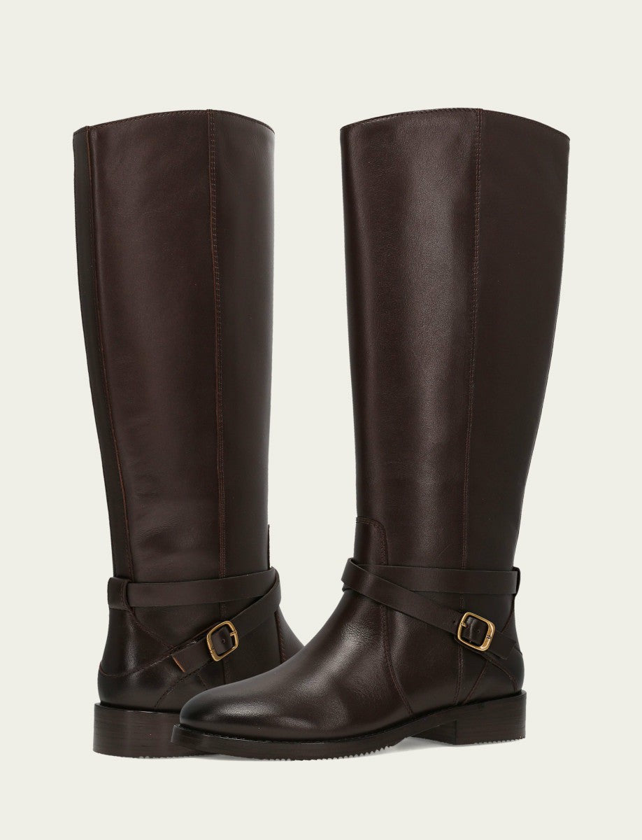 FRYE Women's Dark Brown Melissa Belted Riding Boot