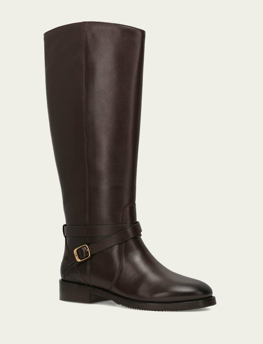 FRYE Women's Dark Brown Melissa Belted Riding Wide Calf Boot