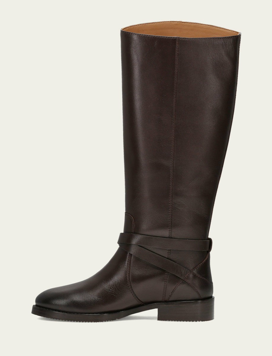 FRYE Women's Dark Brown Melissa Belted Riding Wide Calf Boot