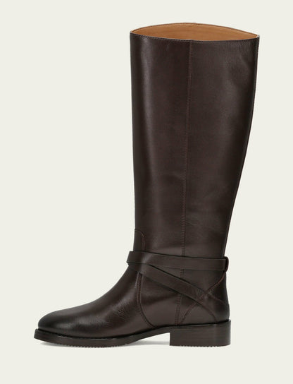 FRYE Women's Dark Brown Melissa Belted Riding Wide Calf Boot