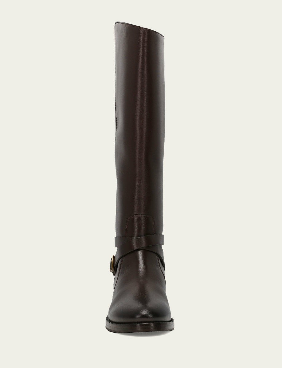 FRYE Women's Dark Brown Melissa Belted Riding Wide Calf Boot