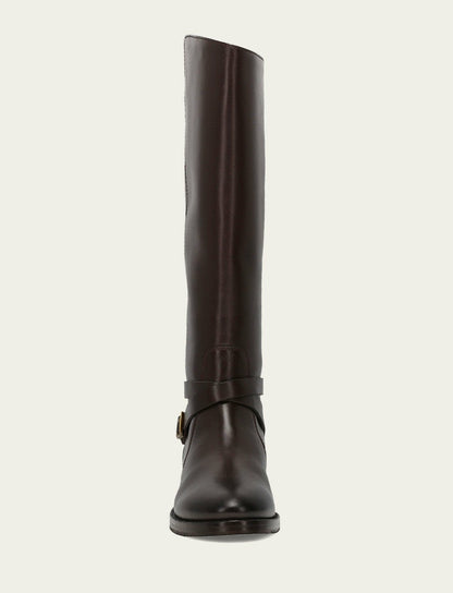 FRYE Women's Dark Brown Melissa Belted Riding Wide Calf Boot