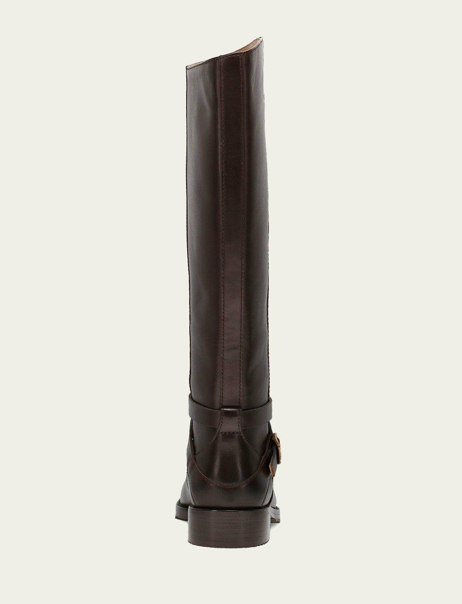 FRYE Women's Dark Brown Melissa Belted Riding Wide Calf Boot